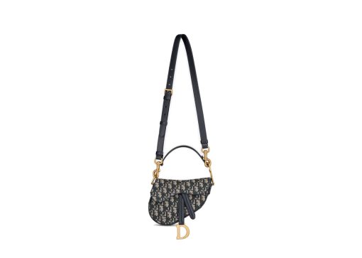 Dior Mini Saddle Bag with Strap Blue Dior Oblique Jacquard