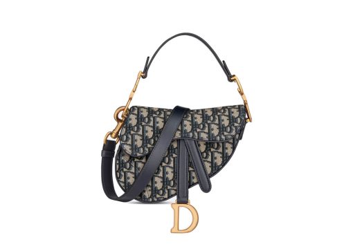 Dior Mini Saddle Bag with Strap Blue Dior Oblique Jacquard