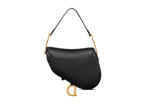 Dior Saddle Bag with Strap Black Grained Calfskin