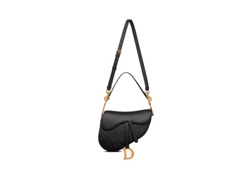 Dior Saddle Bag with Strap Black Grained Calfskin
