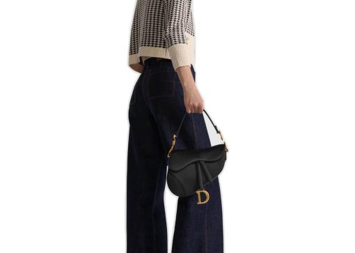 Dior Saddle Bag with Strap Black Grained Calfskin
