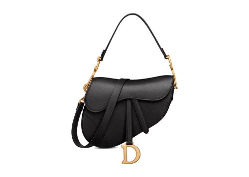 Dior Saddle Bag with Strap Black Grained Calfskin