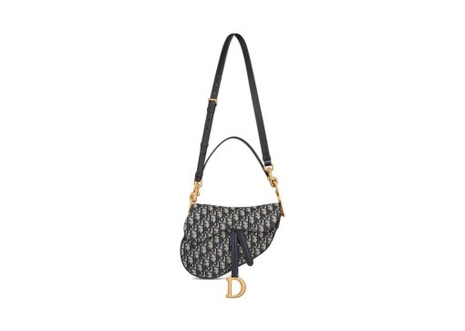 Dior Saddle Bag with Strap Blue Dior Oblique Jacquard