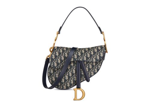 Dior Saddle Bag with Strap Blue Dior Oblique Jacquard