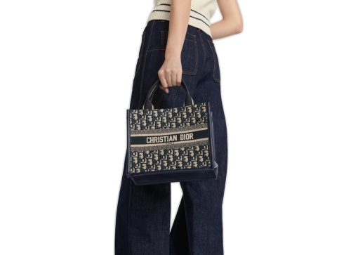 Dior Small Dior Book Tote Blue Dior Oblique Embroidery and Calfskin