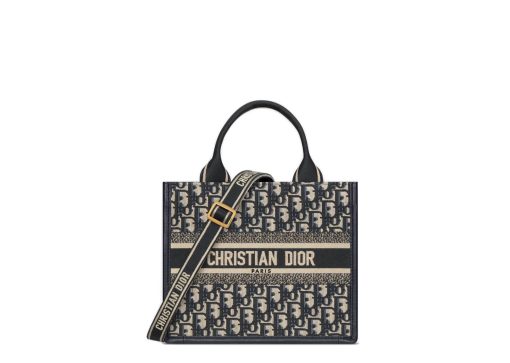 Dior Small Dior Book Tote Blue Dior Oblique Embroidery and Calfskin