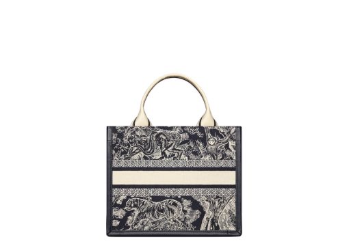 Dior Small Dior Book Tote Blue and Ecru Toile de Jouy Reverse Embroidery and Blue Calfskin