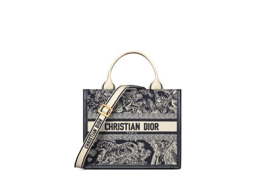 Dior Small Dior Book Tote Blue and Ecru Toile de Jouy Reverse Embroidery and Blue Calfskin