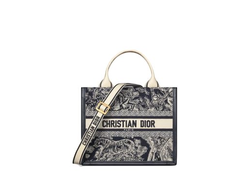 Dior Small Dior Book Tote Blue and Ecru Toile de Jouy Reverse Embroidery and Blue Calfskin