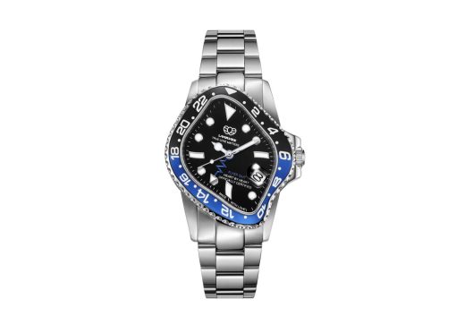 Laarvee Silver Precision Steel Black-Blue Ceramic Bezel Black & Blue Dual-Tone GMT Dial