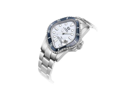 Laarvee Silver Precision Steel Surreal White Twisted Dial Blue Bezel