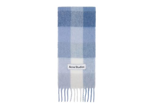 Acne Studios Mohair Checked Scarf Blue & White