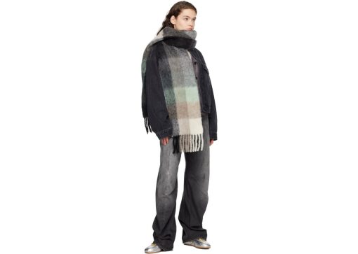 Acne Studios Mohair Checked Scarf Green & Gray