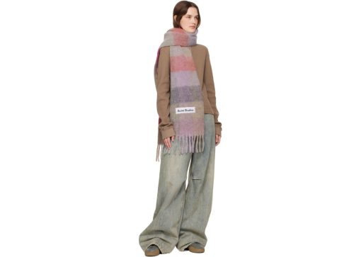 Acne Studios Mohair Checked Scarf Pink & Purple