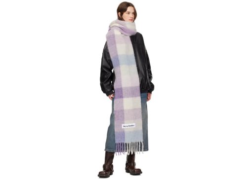 Acne Studios Mohair Checked Scarf Purple & White