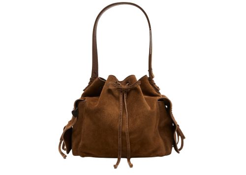 Acne Studios Multipocket Bucket Bag Suede Cognac Brown