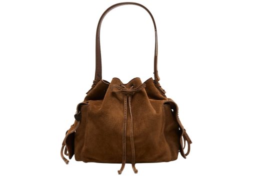 Acne Studios Multipocket Bucket Bag Suede Cognac Brown