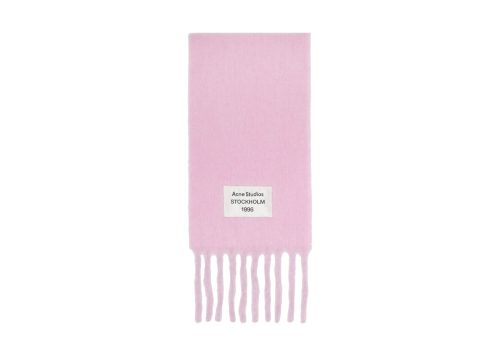 Acne Studios Pink Fringed Logo Label Scarf