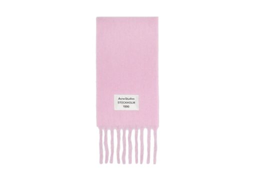 Acne Studios Pink Fringed Logo Label Scarf