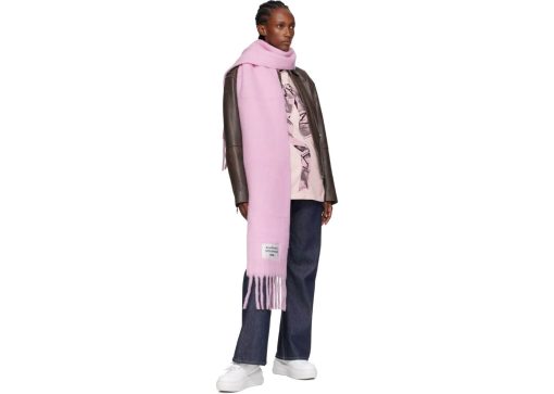 Acne Studios Pink Fringed Logo Label Scarf