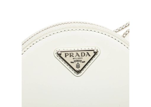 Prada Spazzolato Round Chain Coin Crossbody White