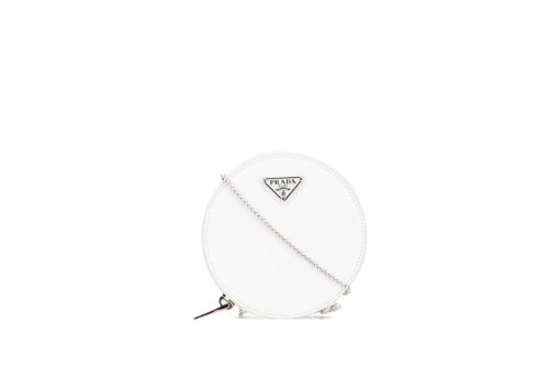 Prada Spazzolato Round Chain Coin Crossbody White