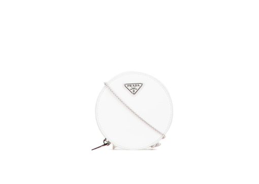 Prada Spazzolato Round Chain Coin Crossbody White