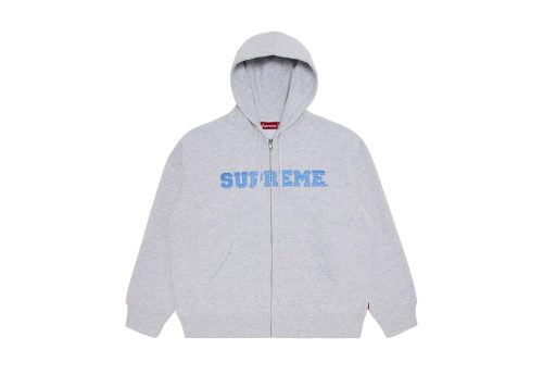 Supreme Collegiate Applique Zip Up Hooded Sweatshirt Ash Grey