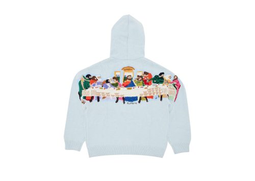 Supreme Last Supper Embroidered Zip Up Hooded Sweater Light Blue