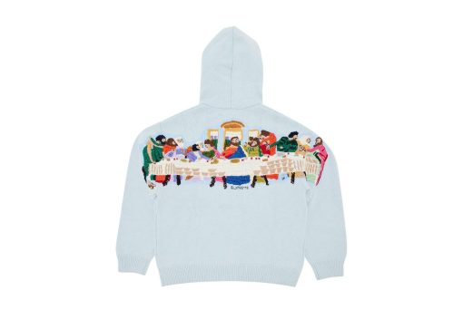 Supreme Last Supper Embroidered Zip Up Hooded Sweater Light Blue