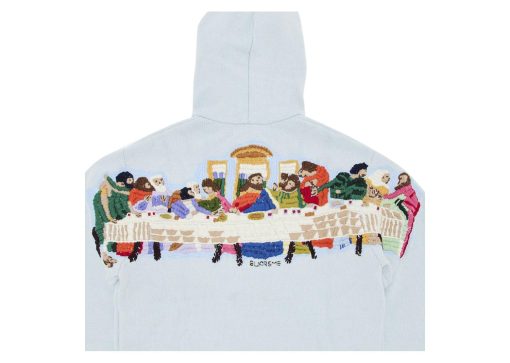 Supreme Last Supper Embroidered Zip Up Hooded Sweater Light Blue