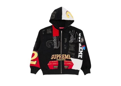 Supreme Patchwork Zip Up Hooded Sweatshirt Black