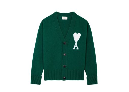 Ami Paris Ami De Coeur Merino Wool Oversize Cardigan GreenWhite