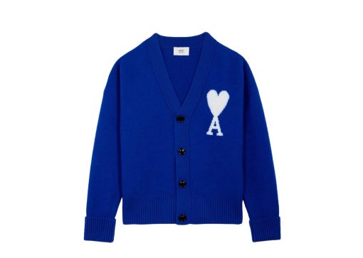 Ami Paris Ami De Coeur Merino Wool Oversize Cardigan Royal BlueWhite