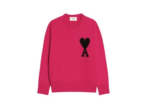 Ami Paris Ami de Coeur Merino Wool Crewneck Jumper FuchsiaBlack