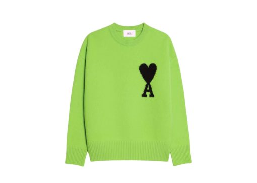 Ami Paris Ami de Coeur Merino Wool Crewneck Jumper GreenBlack