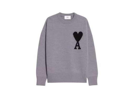 Ami Paris Ami de Coeur Merino Wool Crewneck Jumper GreyBlack
