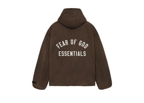 Fear of God Essentials Textured Nylon Hooded Coaches Jacket Brown