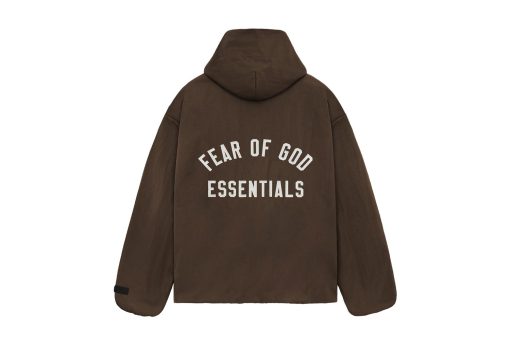Fear of God Essentials Textured Nylon Hooded Coaches Jacket Brown