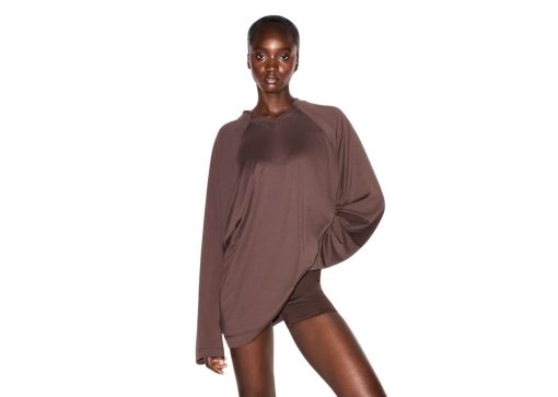 Nike x SKIMS Women's Airy V-Neck Oversized Long Sleeve Top Dark Sepia