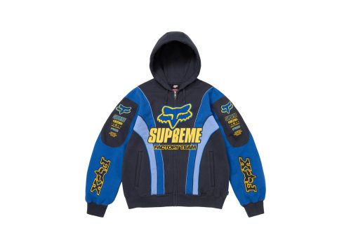 Supreme Fox Racing Zip Up Hooded Sweatshirt Blue