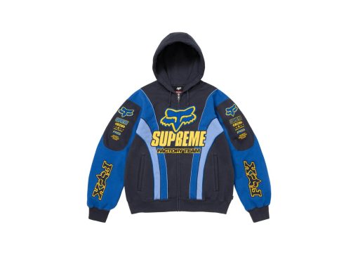 Supreme Fox Racing Zip Up Hooded Sweatshirt Blue