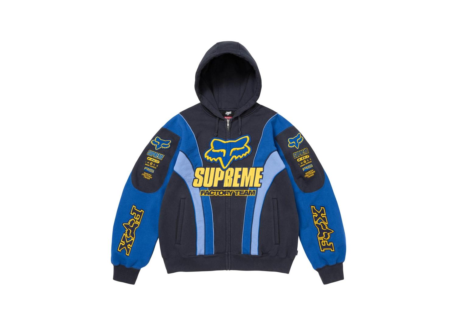 Supreme Fox Racing Zip Up Hooded Sweatshirt Blue
