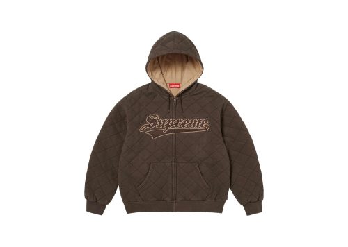 Supreme Quilted Zip Up Hooded Sweatshirt Dark Brown