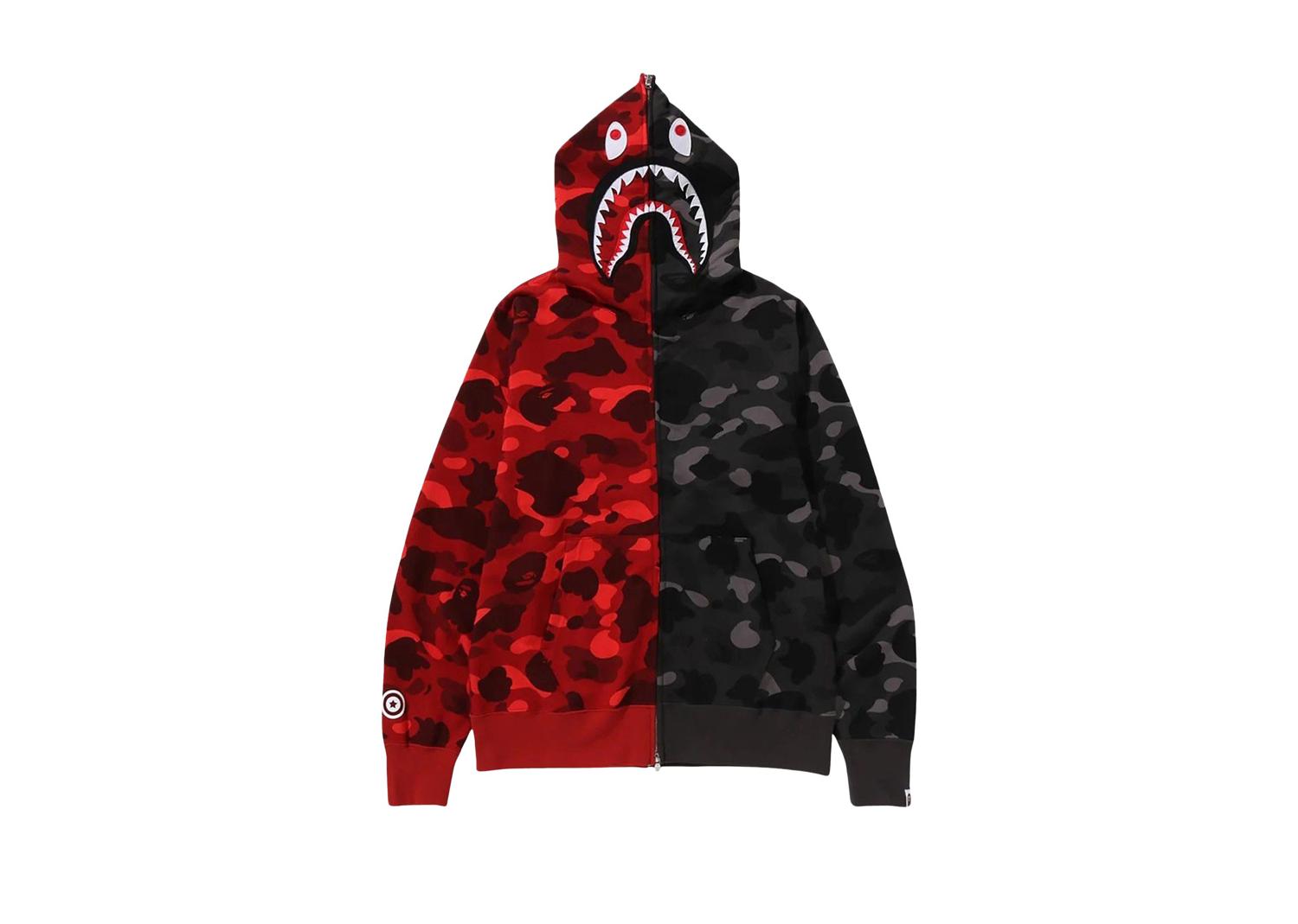 BAPE Color Camo Separate Shark FZ Hoodie RedBlack