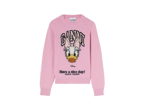 GANNI Daisy Duck Graphic Wool Jumper Chalk Pink