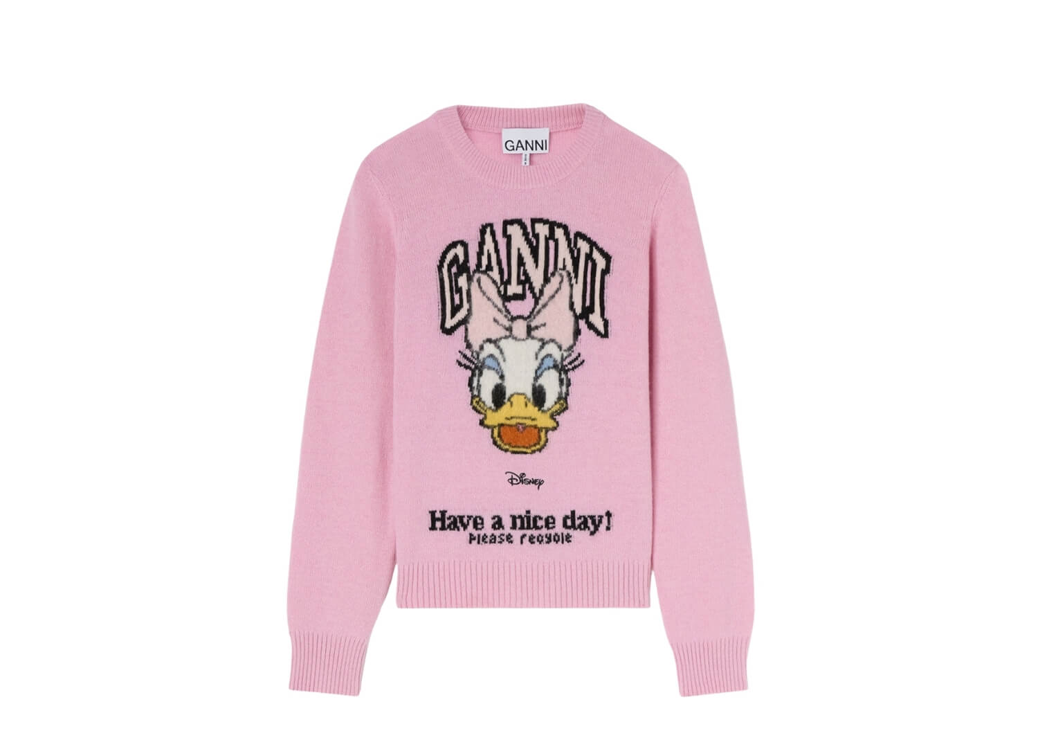 GANNI Daisy Duck Graphic Wool Jumper Chalk Pink