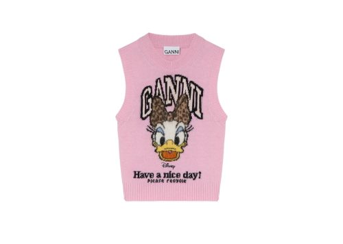 GANNI Daisy Duck Graphic Wool Vest Chalk Pink