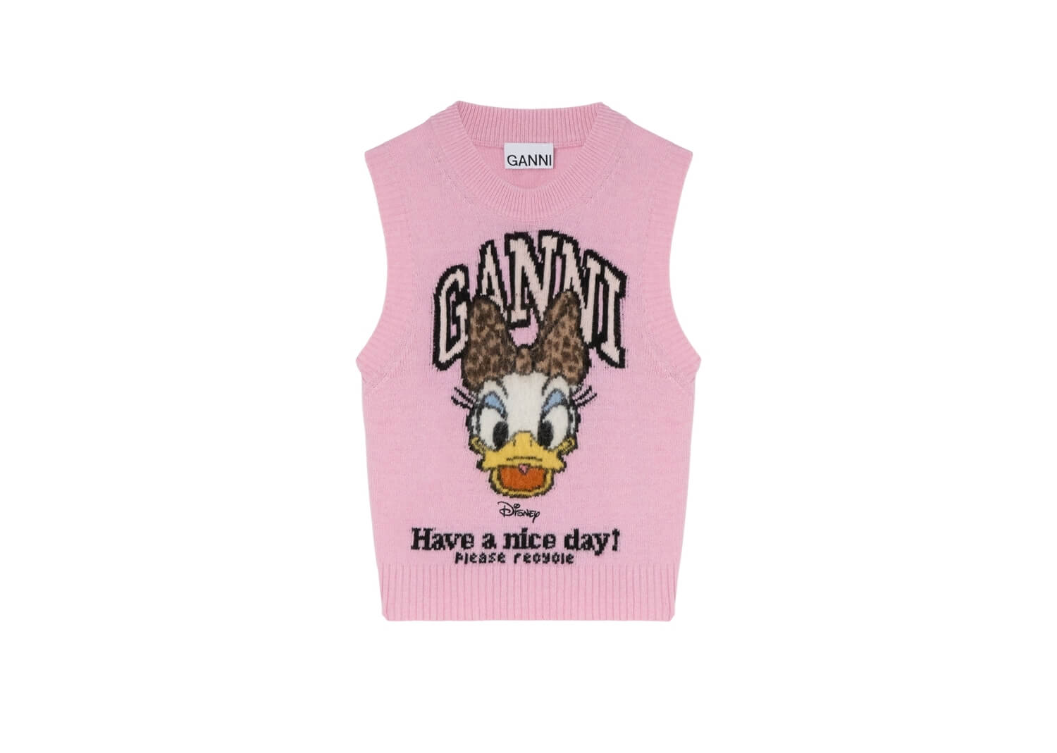GANNI Daisy Duck Graphic Wool Vest Chalk Pink
