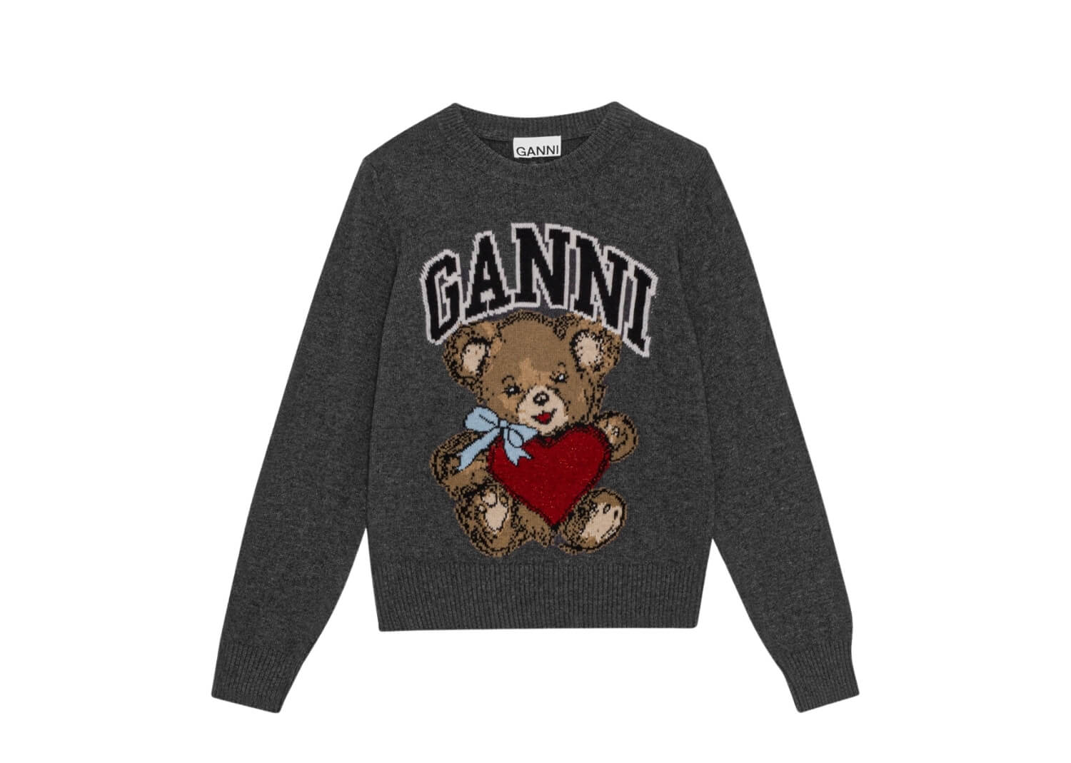 GANNI Dark Grey Graphic Bear Jumper Gray Quill
